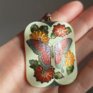 RARE Vintage Cloisonne Large Butterfly Necklace